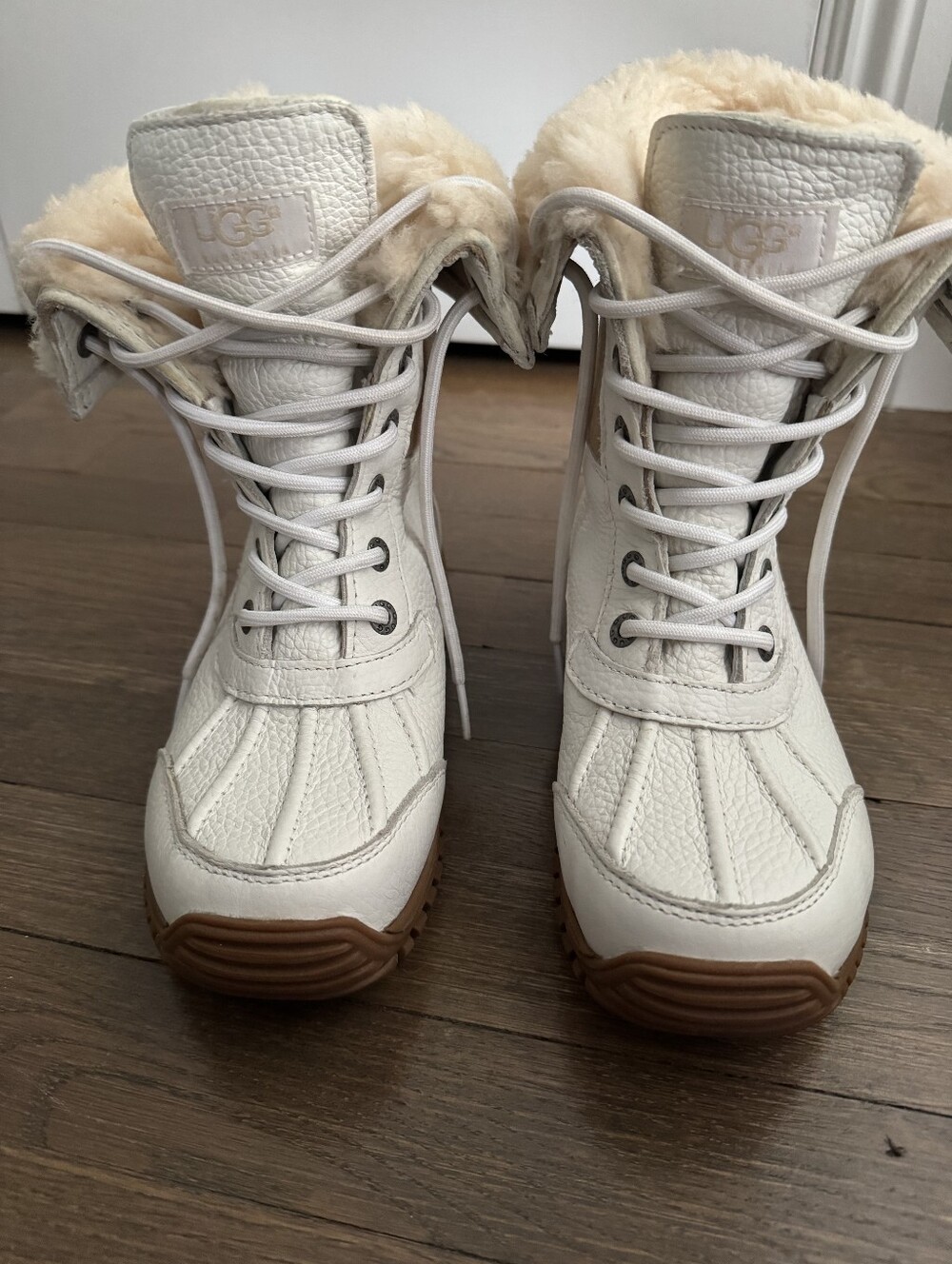 Women's UGG Two-Tone White and Tan Lace-Up Boots